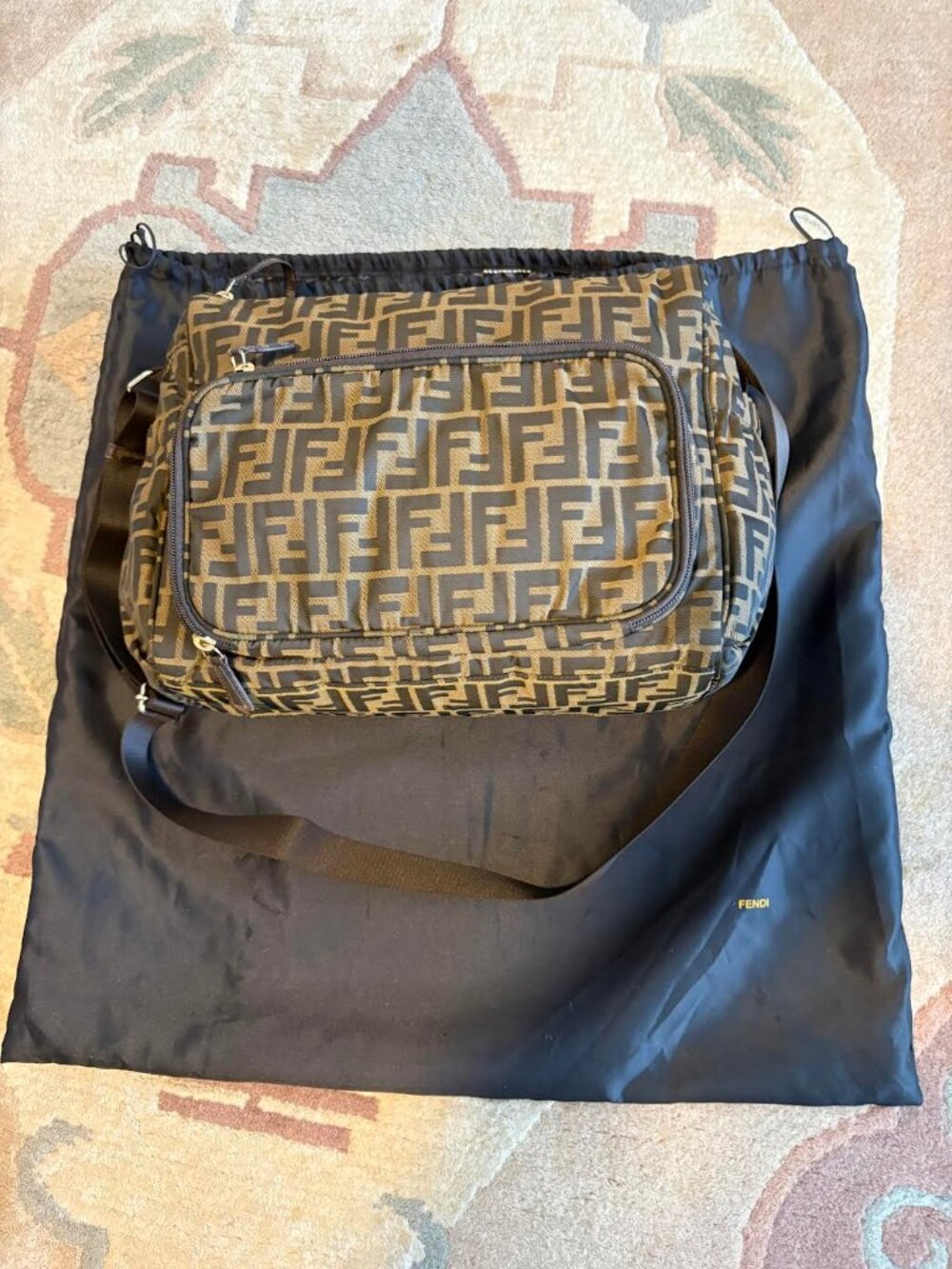 Authentic Fendi FF Zucca Diaper Messenger Bag